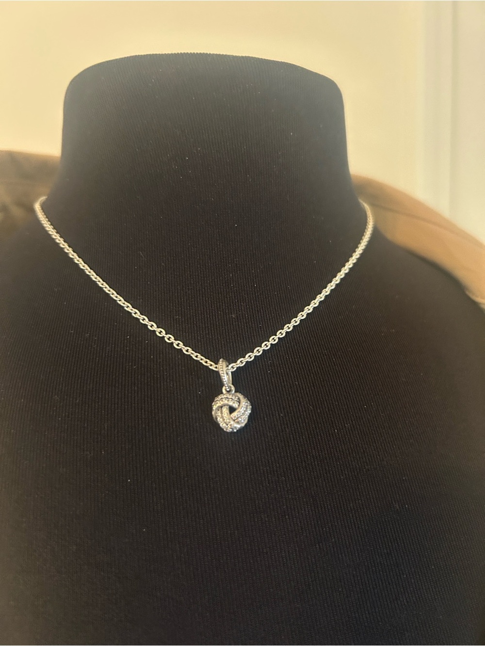 Pandora Sparkling Love Knot Pendant necklace, featuring a knotted design
